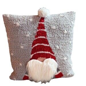 Peking Handicraft Holiday Gnome  Hooked Wool Pillow - 14” X 14” No Zip